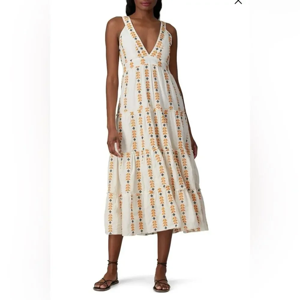 Area Stars Sorrento white embroidery floral boho sleeveless midi dress L